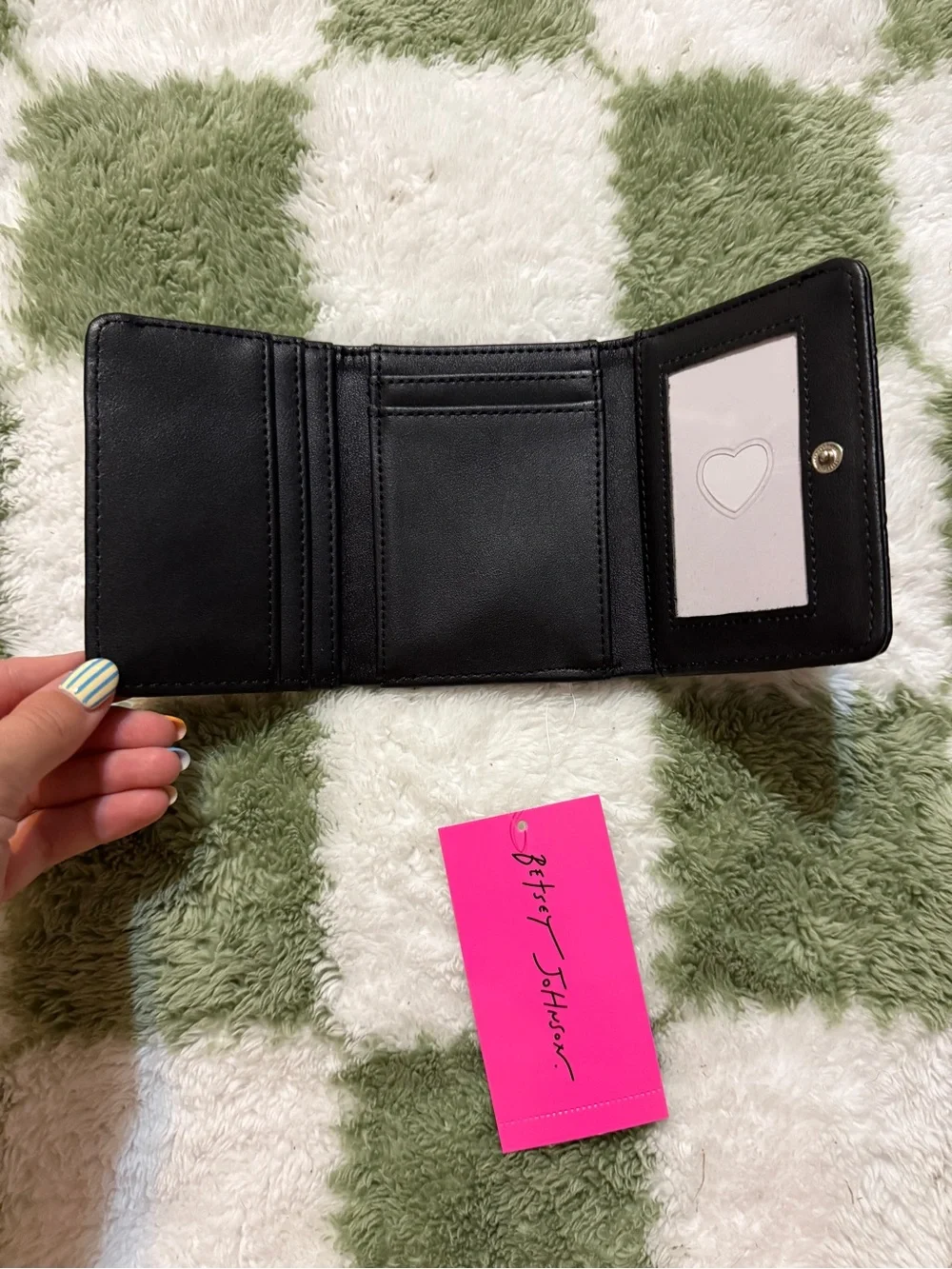 Betsey Johnson Black Quilted Heart Compact Wallet